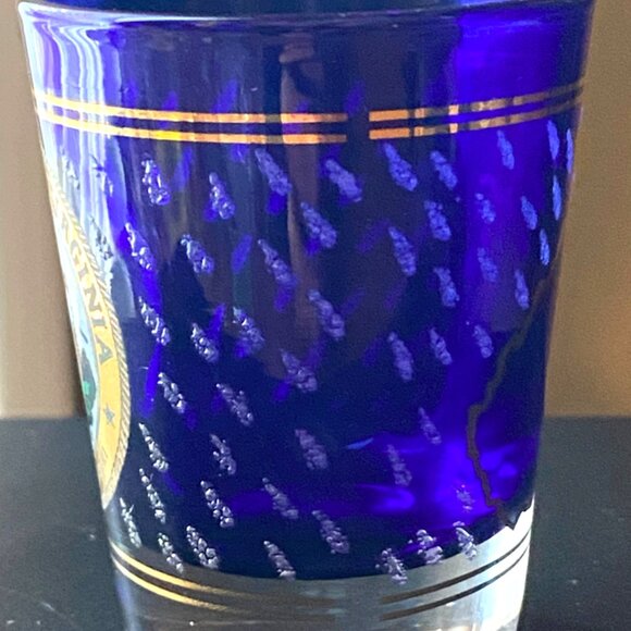 Cobalt Blue State of West Virginia Montani Semper Liberi Whiskey Shot Glass - Picture 10 of 12